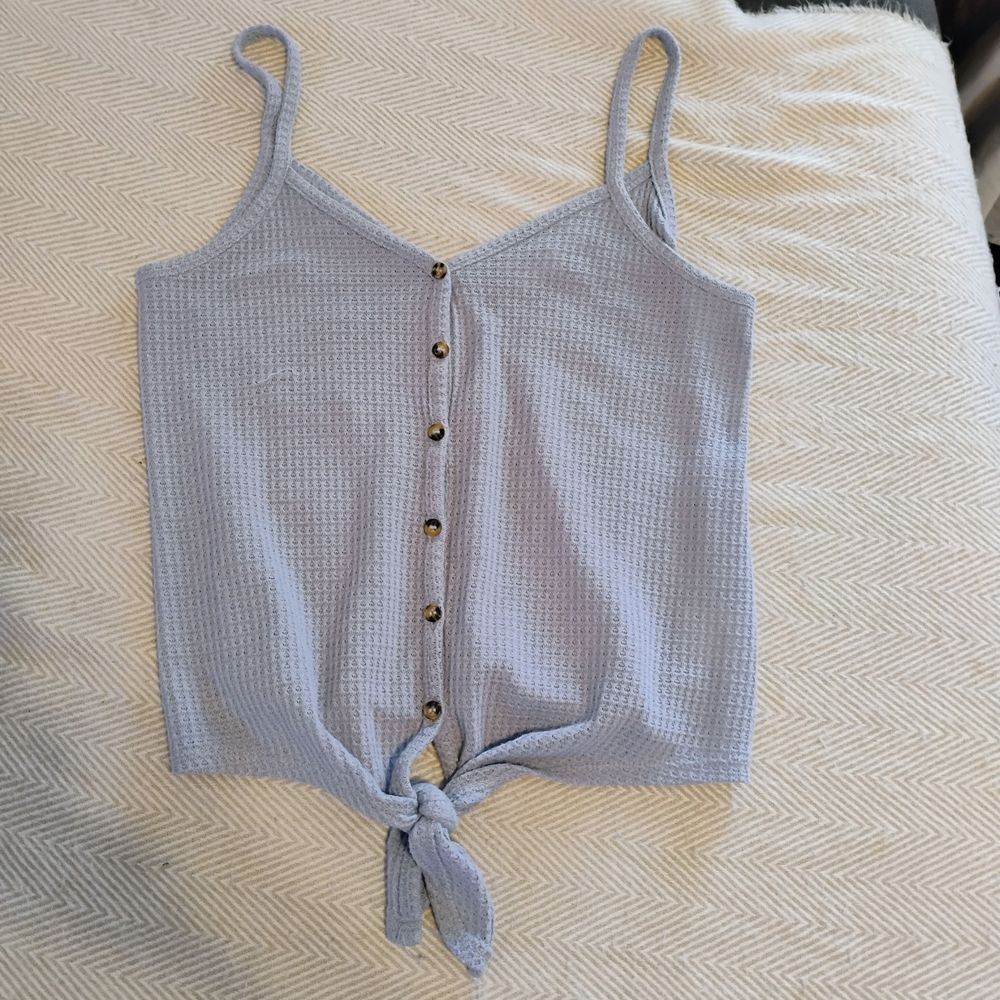 Hippie Rose Blue Waffle Knit Camisole with Tie Front - Picture 2 of 7